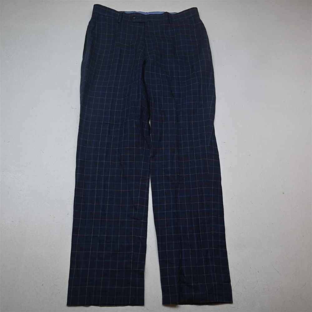 Tommy Hifiger 32x30 Blue Plaid 100% Linen Straight Classic Dress Pants